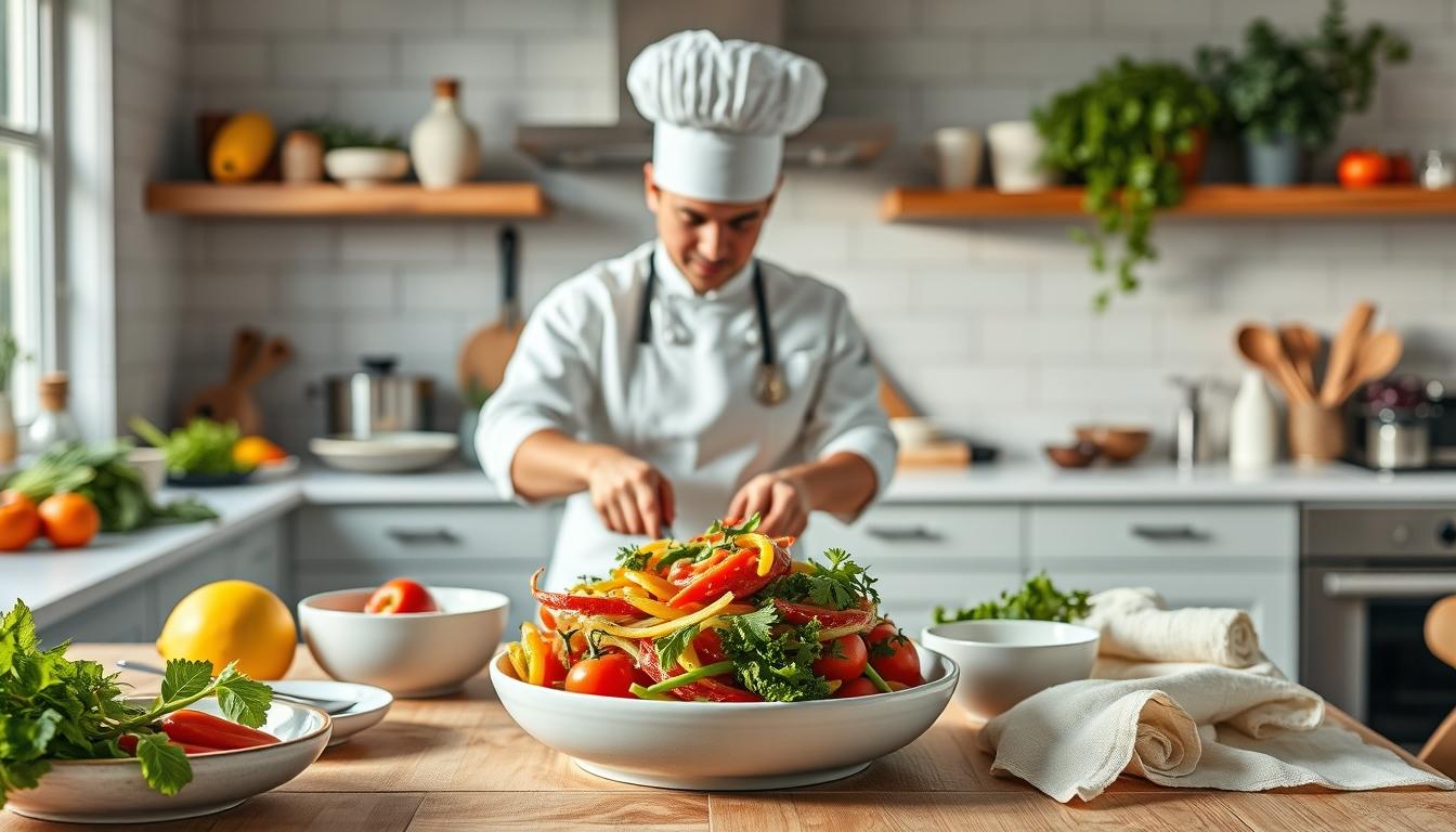 Quick weeknight dinner prepared in a home kitchen